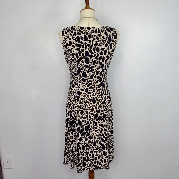 Kasper Black Tan Animal Print Drape Neck Stretchy Sleeveless Classic Dress Sz 4 - Picture 2 of 14